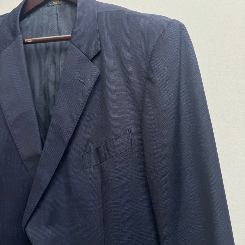 Jos. A. Bank Reserve Coat Men's 42R Navy Prince Of Wales Plaid Made In USA Blaze
